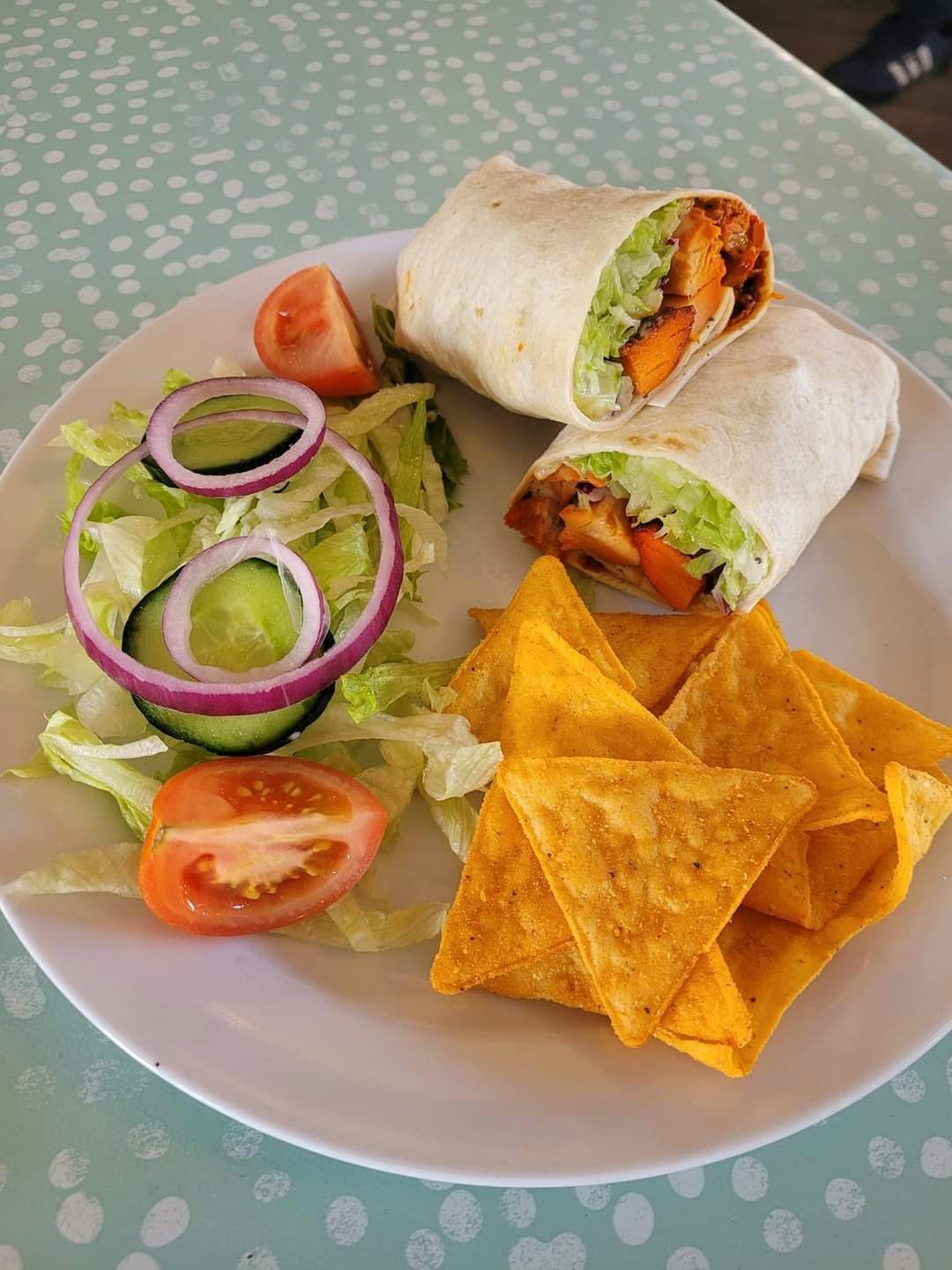 Wrap with crisps and salad